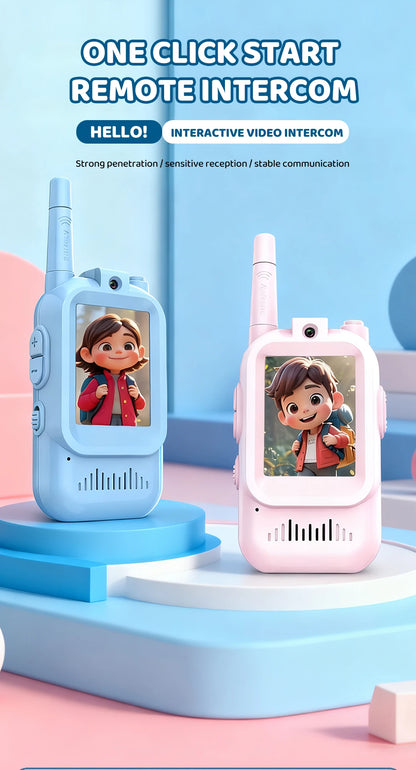 JCMO Video Walkie Talkies for Kids 2 Pack Funny Voice Change Rechargeable Toys for Indoor Camping Travel Birthday Gifts for Kids