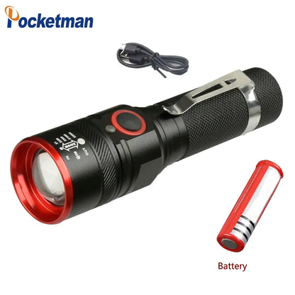 High Lumen LED Flashlight 18650 Rechargeable Flashlights Waterproof Zoom Torch for Camping Hiking Fishing Hunting