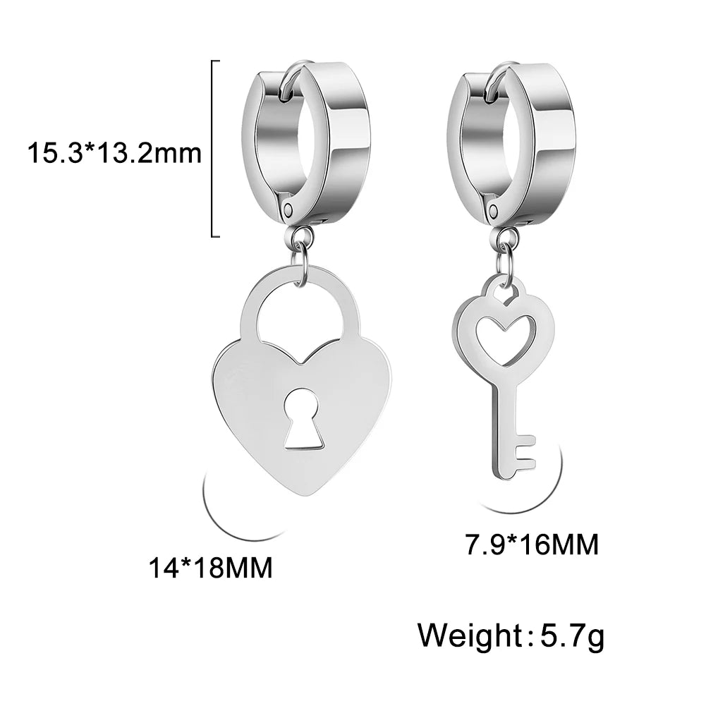 Amaxer Stainless Steel Earring Romantic Heart Lock Key Drop Earrings for Women Wedding Lover Valentine's Day Jewelry Party Gift