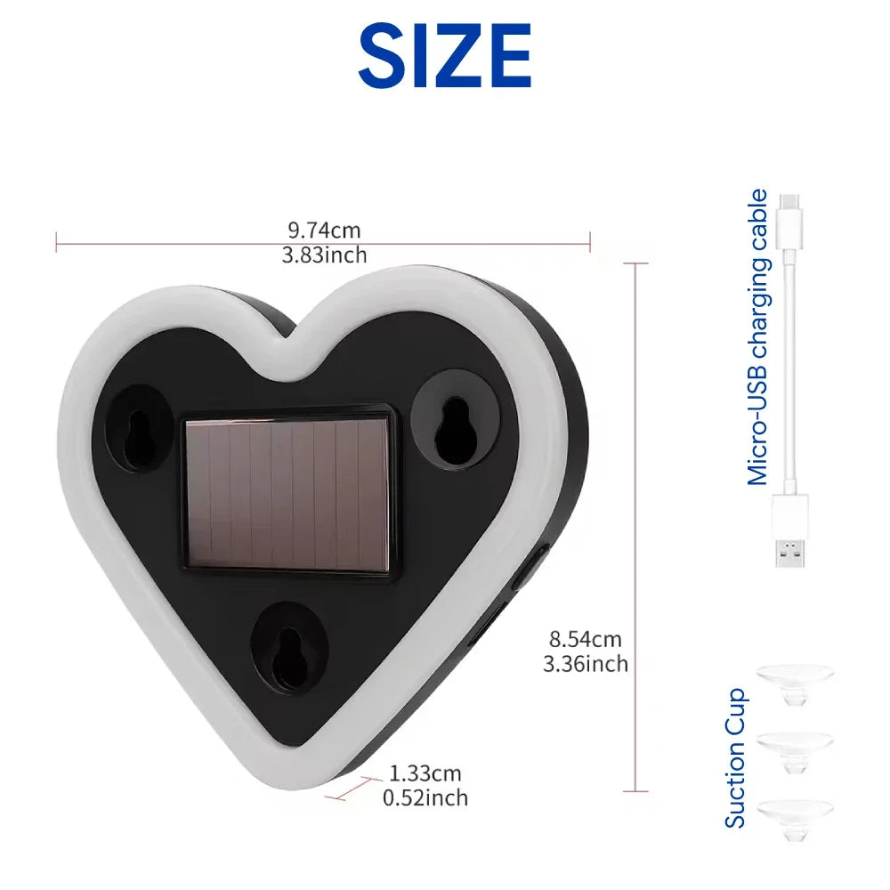 Heart Shape LED Light Solar-Powered Accent Ambient USB Charge Valentines Day Christmas New Year Gift Idea Car Interior Decor