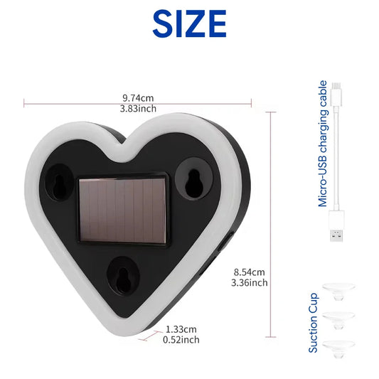 Heart Shape LED Light Solar-Powered Accent Ambient USB Charge Valentines Day Christmas New Year Gift Idea Car Interior Decor