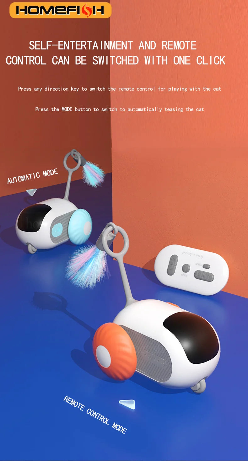 Smart Cat Car 2 Modes Automatic Moving Remote Controlled Car for Cats Dogs Interactive Playing Kitten Training Pet Supplies