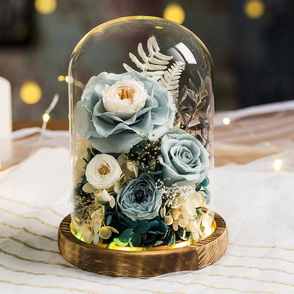Eternal Flowers Preserved Rose In Glass Dome Cover Artificial Flower with Light Valentine's Day Christmas for Women Gift Box