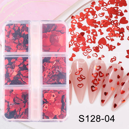 Red Love Heart Nail Glitter Sequin Mix Holographic Heart Shape 3D Nail Sequins Flakes Paillette Valentine's Day Manicure Decor