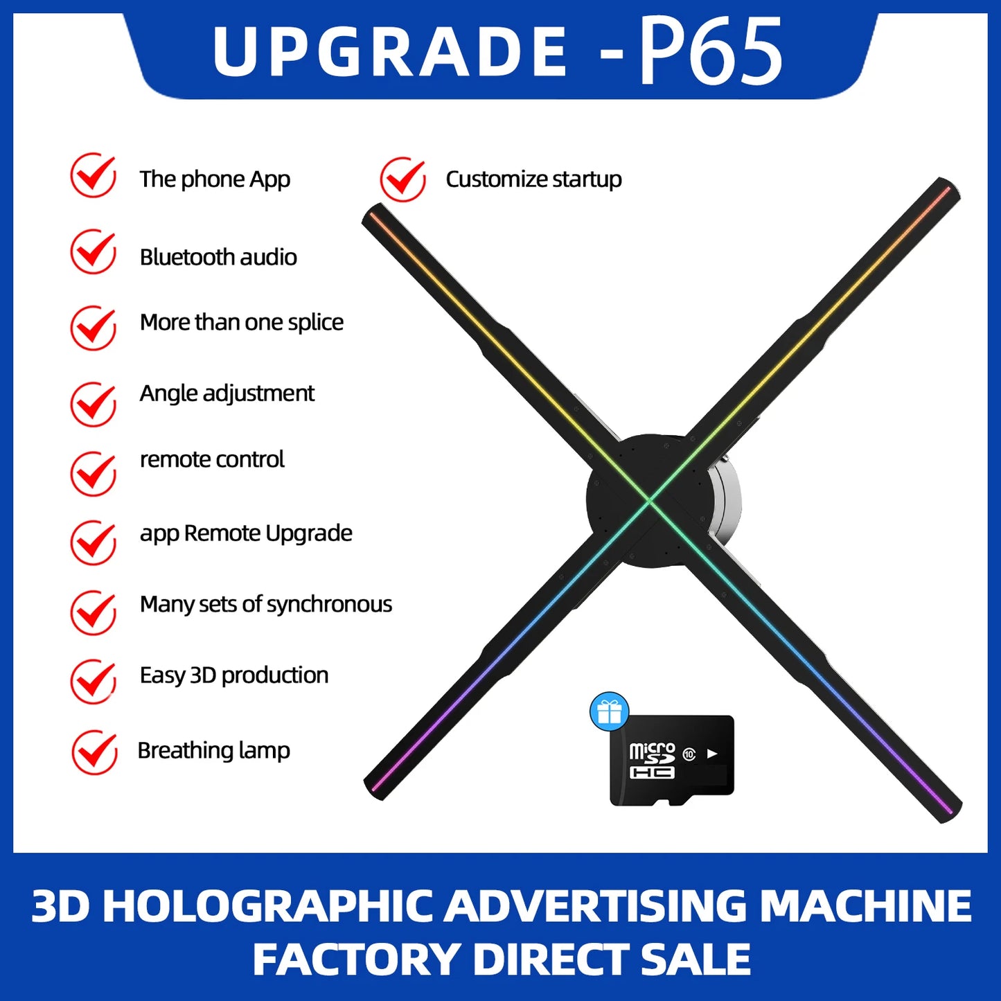 3d Hologram Fan,24.4" 2000*1444px Resolution 722 Pcs Hd Led Beads Hologram Fan Projector Advertising Display Support App+Bluetoo
