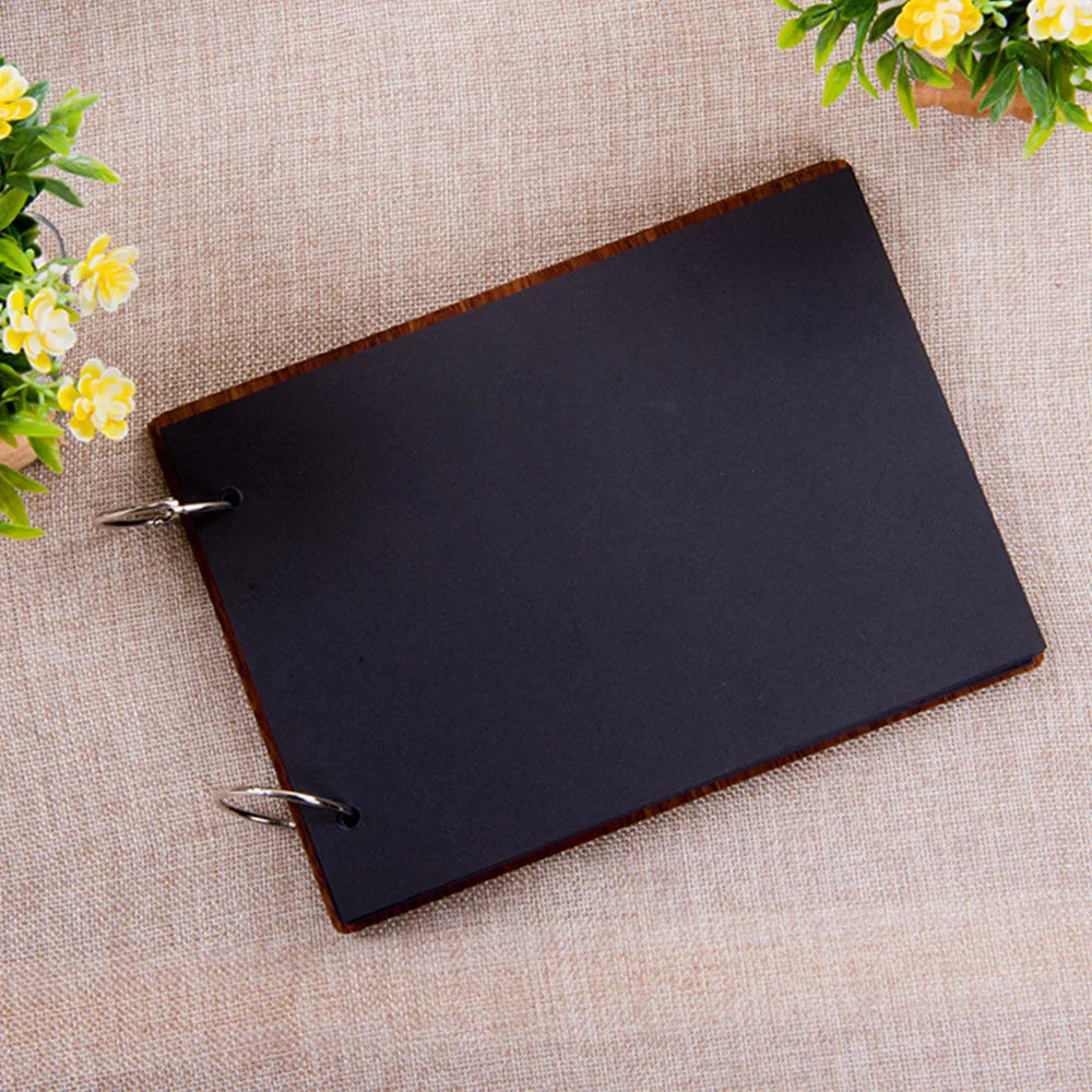 Photo Album Black Pages 8 Inch Wood Scrapbook DIY for Valentines Baby Lovers Anniversary Day Birthday Christmas Gift