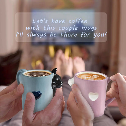 2pcs Ceramics Kiss Cat Cup Couple Mugs Lover Gift Morning  Milk Coffee Tea Breakfast Porcelain Cup Valentines Day for girl wife