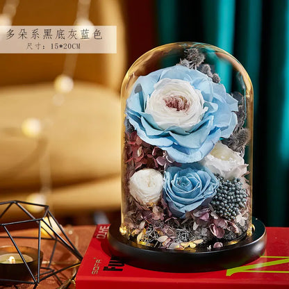 Eternal Flowers Preserved Rose In Glass Dome Cover Artificial Flower with Light Valentine's Day Christmas for Women Gift Box