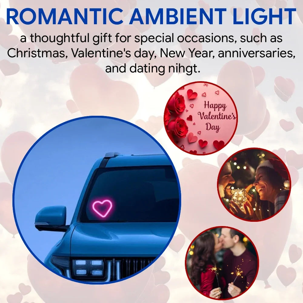 Heart Shape LED Light Solar-Powered Accent Ambient USB Charge Valentines Day Christmas New Year Gift Idea Car Interior Decor
