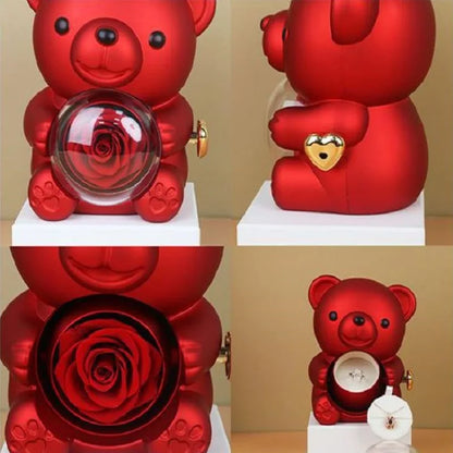 New Rotating Hugging Bear Rose Jewelry Box Eternal Flower Gift Box for Girl Mother's Day Valentine's Day Christmas Gift