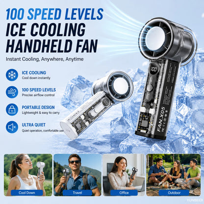 Handheld Small Fan Portable Ice Pack Cooling Fan 3/100-speed Adjustable Wind Speed Long Battery Life Silent Outdoor Electric Fan