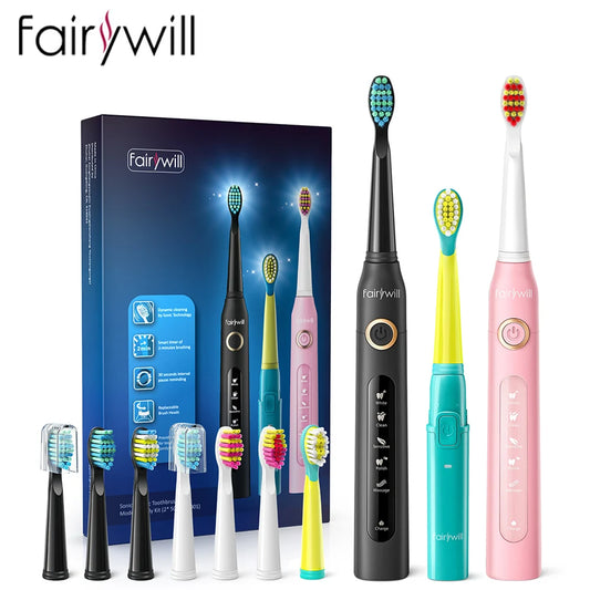 Fairywill 2001 Family Kids Sonic Electric Toothbrush Rechargeable Soft Tongue Cleaner Smart Timer and 3 Modes 4 Hours Charge