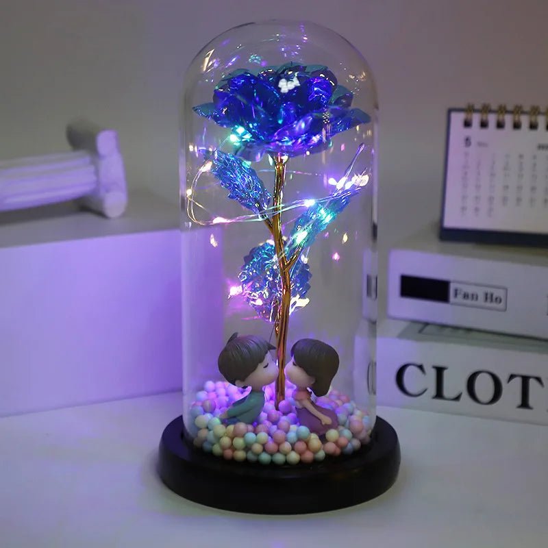 Hot LED Enchanted Galaxy Rose Eternal Beauty And The Beast Rose With Fairy Lights In Dome For Christmas Valentine's Day Gift