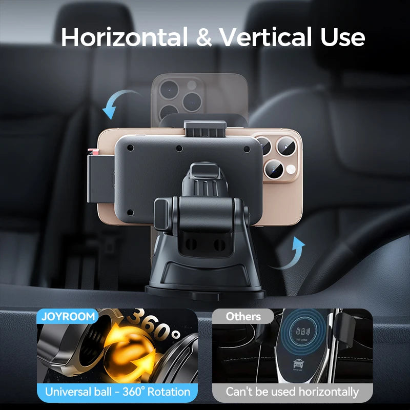 Joyroom Car Phone Holder 15W Wireless Charging Car Holder Charger 360° Rotation One-Hand Operation Car Phone Mount For  4.7-7''