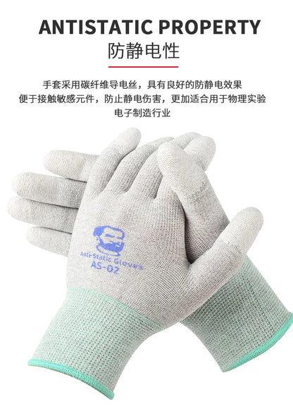 MECHANIC AS02 Carbon Fiber Anti-static Gloves Elasticity Non-Slip PU Coating Layer Protective Glove Electronic Repair Hand Tools