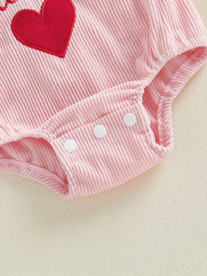 FOCUSNORM 0-18M Lovely Baby Girls Boys Valentines Day Romper Cute Letters Heart Embroidery Sleeveless Jumpsuit