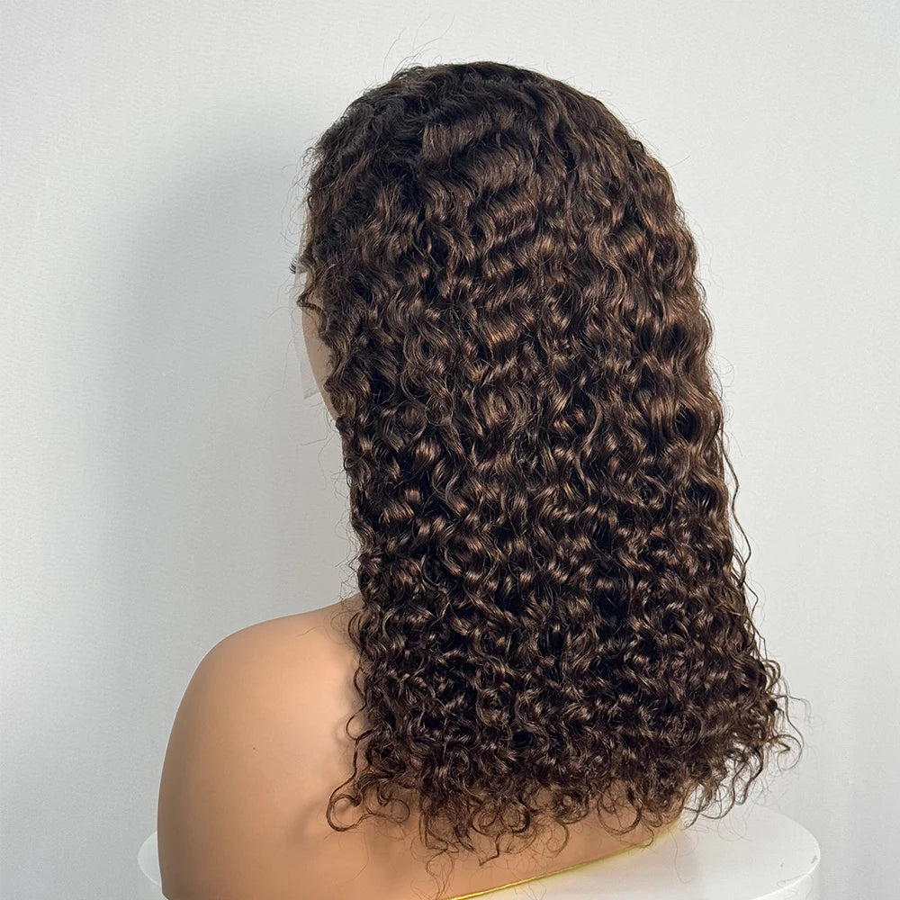 Double Drawn 250% Density Ombre 18 Inches Water Wave Curly Human Hair Wigs 13x4 Transparent Lace Frontal Hair Wig for Women