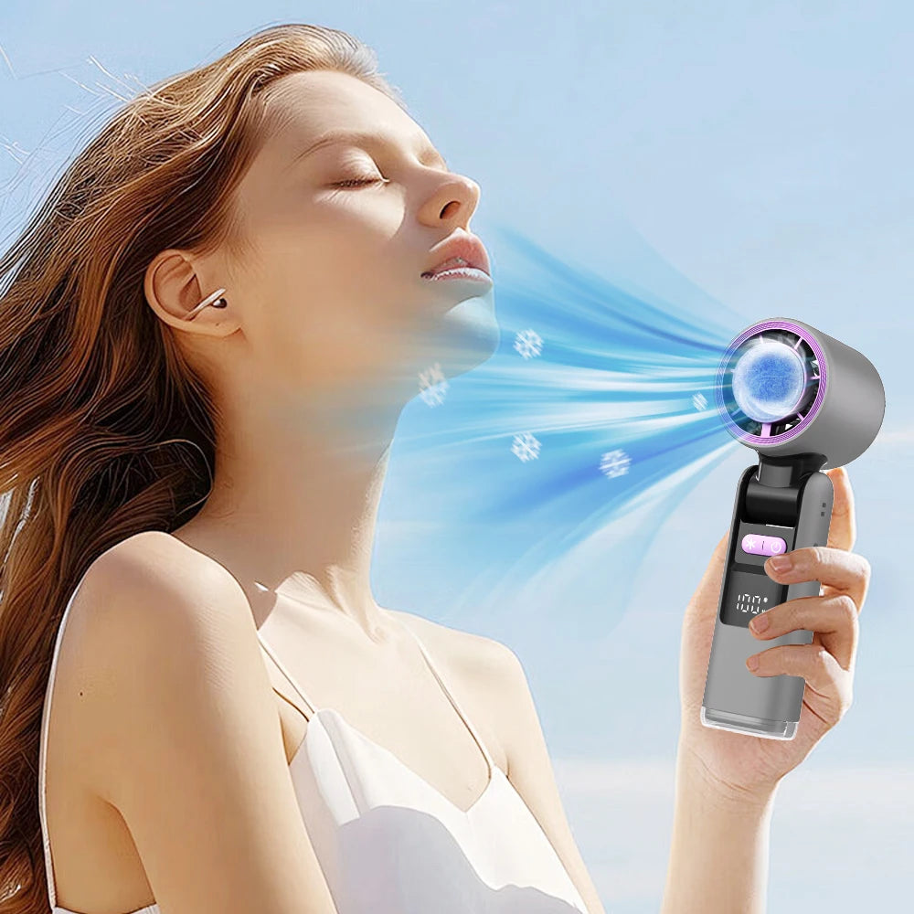 Ice Cooling Handheld Fan 13000rpm with Ice Cooler Rechargeable Small Pocket Fans 3-in-1 Portable Fan Speed(100)