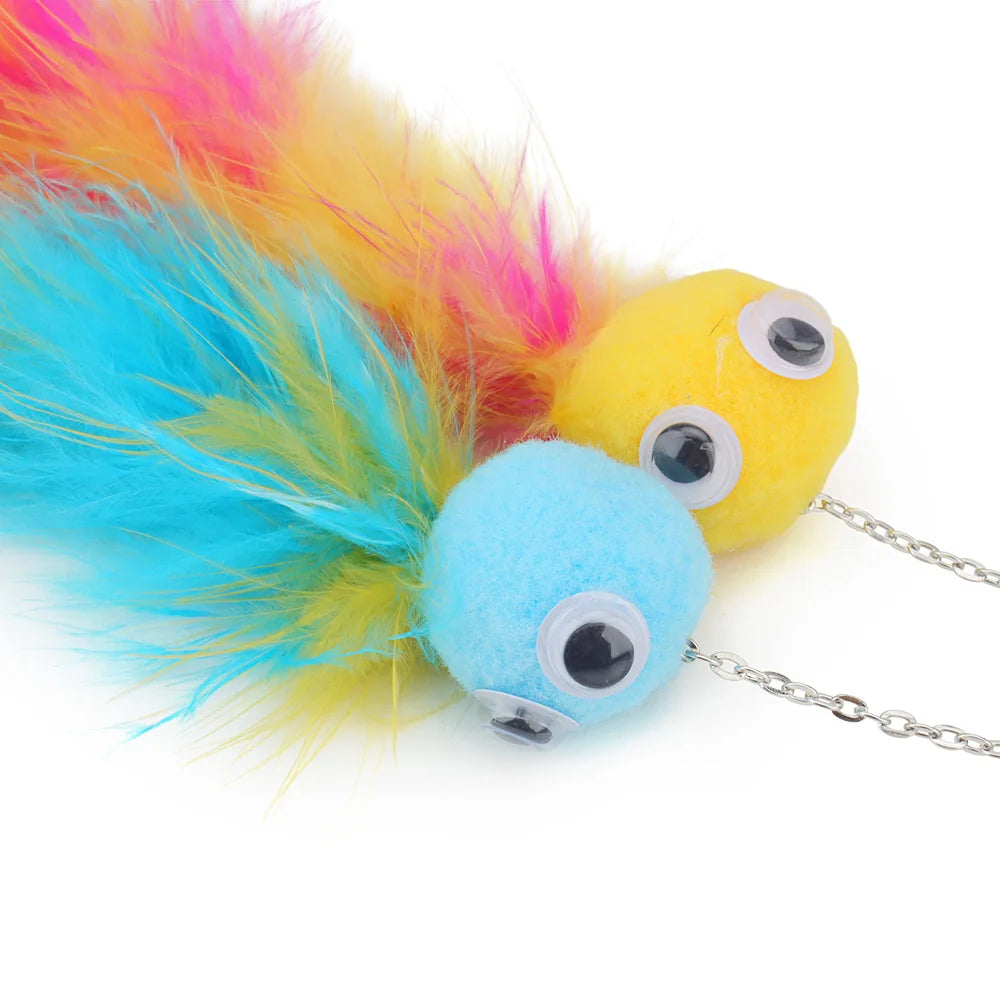 2pcs Caterpillar Cat Teaser Plush Feather Pet Toys For Kitten Cat Teaser Stick Pet Playing