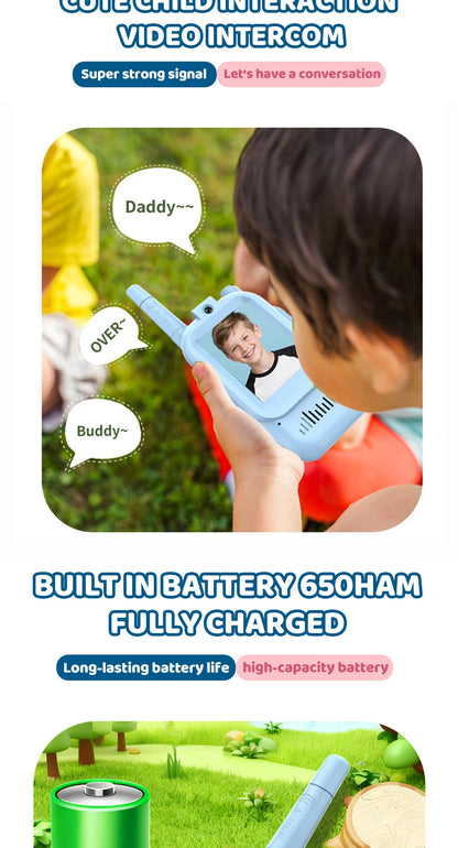 JCMO Video Walkie Talkies for Kids 2 Pack Funny Voice Change Rechargeable Toys for Indoor Camping Travel Birthday Gifts for Kids