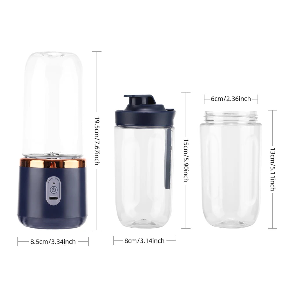 6 Blades Electric Juicer Cup 2 Cups For Travel Portable Juicer Mixer Usb Charge Fresh Fruit Juice Personal Blender Smoothie