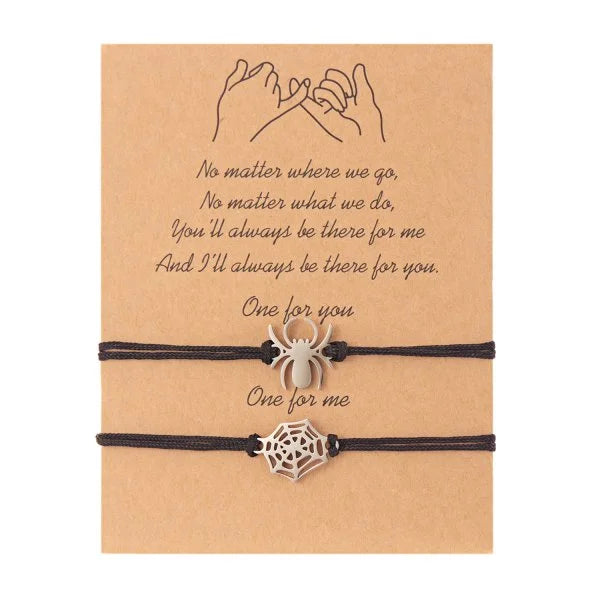 2Pcs Fashion Silver Color Spider Bracelet for Couple Simple Adjustable Woven Bracelet Valentine's Day Couple Jewelry Gift