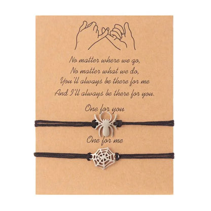 2Pcs Fashion Silver Color Spider Bracelet for Couple Simple Adjustable Woven Bracelet Valentine's Day Couple Jewelry Gift