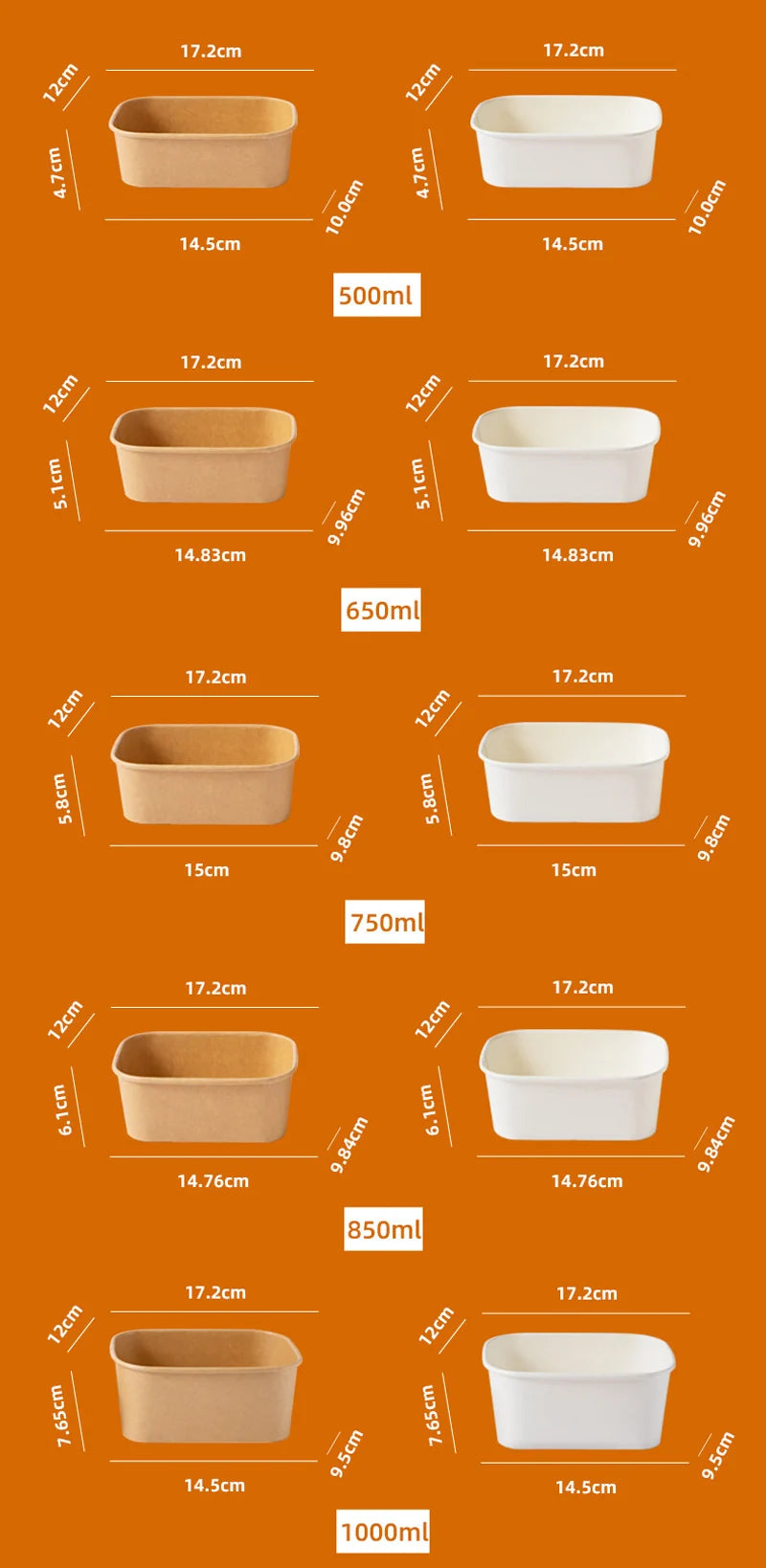 10Pcs/Set Disposable Paper Lunch Box Food Storage Containers With Lid Fruit Salad Cake Box Kitchen Accessories Party Supplies