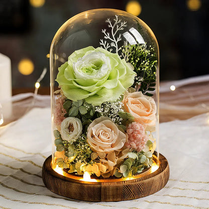Eternal Flowers Preserved Rose In Glass Dome Cover Artificial Flower with Light Valentine's Day Christmas for Women Gift Box
