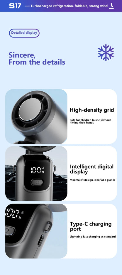 Lenovo Ice Cooling Fan 100 Speeds Turbo Handheld Portable USB Desk Fan Foldable/Hangable for Outdoor Fast Chill Ice Compress
