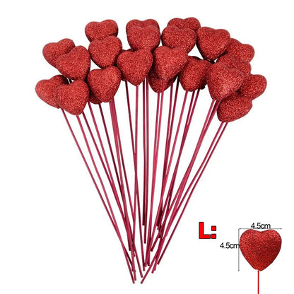 Glitter Foam Hearts Picks Stick Valentine's Day Flower Bouquet Home Vase Pick Wedding Cake Topper Decor Bouquet Glitter Ornament