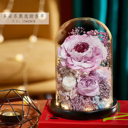 Eternal Flowers Preserved Rose In Glass Dome Cover Artificial Flower with Light Valentine's Day Christmas for Women Gift Box