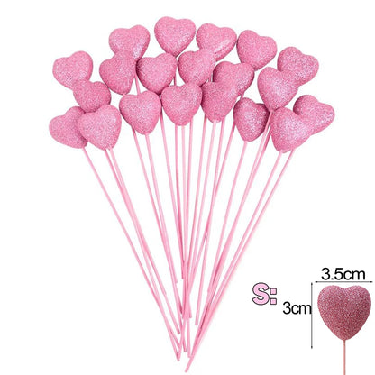 Glitter Foam Hearts Picks Stick Valentine's Day Flower Bouquet Home Vase Pick Wedding Cake Topper Decor Bouquet Glitter Ornament