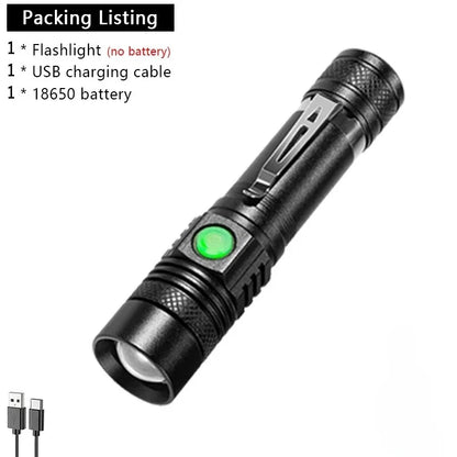 Outdoor Tactical Zoom Camping Waterproof Flash Light Aluminum Alloy Portable Torch Powerful LED Flashlight USB ReChargeable