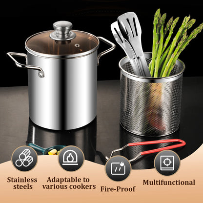 Deep Fryer Pot 304 Stainless Steel Fry Pot with Basket and Lid Food Grade Deep Fryer Multifunctional Deep Frying Pot 3.2Quart