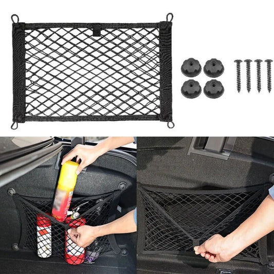 Car Back Rear Trunk Storage Net Elastic Car Interior Mesh Pocket Large Capacity Auto Stretch Wall Sticker Organizer Pouch Bag