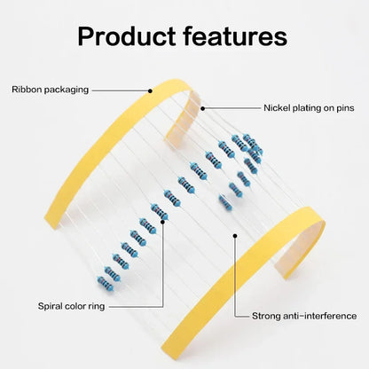 300/600pcs 1% Resistor Set Resistance 1/4W Metal Film Resistors Kit 10Ohm ~1M Ohm 30Values Electronic Components Kit
