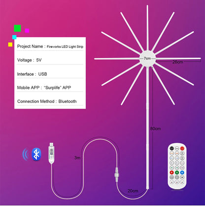 Bluetooth Fireworks Light, USB LED String Light,RGBIC Fairy Lights Garland for Outdoor Garden Bedroom Christmas New Year Decor