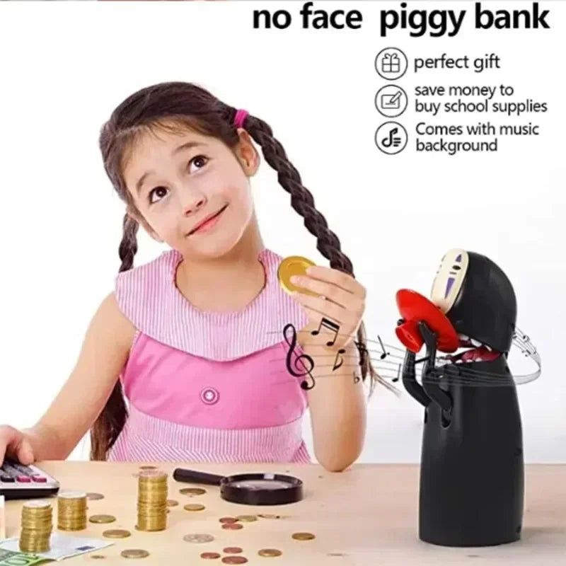 2028 new No Face Man Electric Piggy Bank - Automatic Coin Consumption Battery Charging Storage Jar for Birthday Gifts