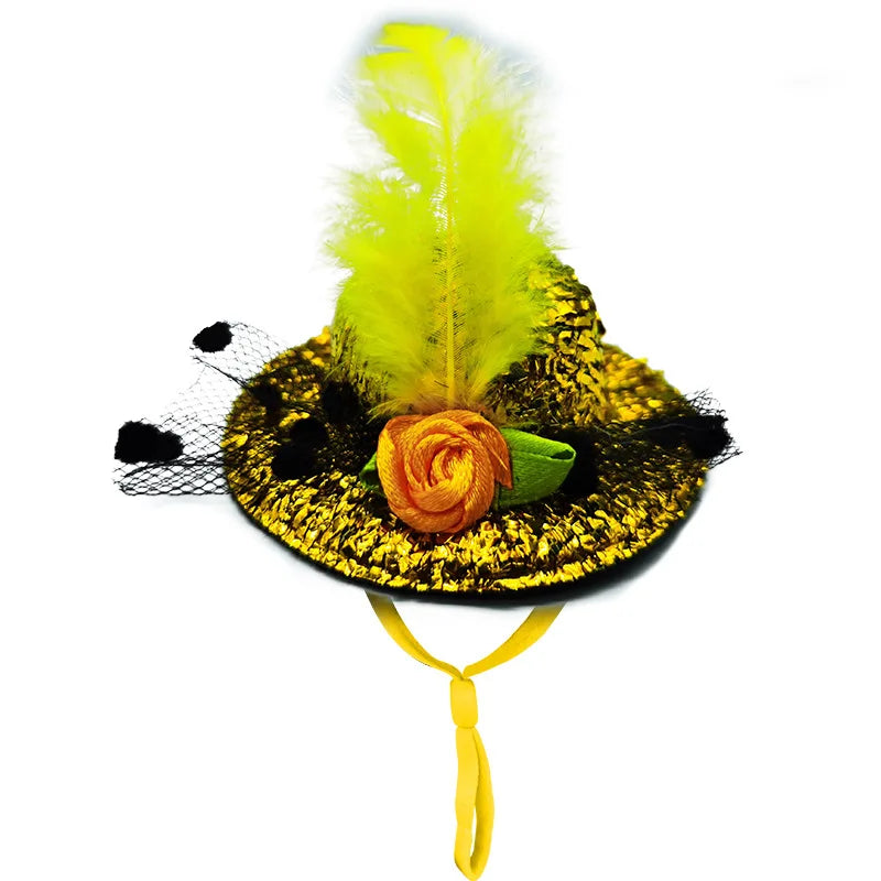 Chicken Hats For Hens Feather Top Hat With Adjustable Elastic Chin Strap Mini Hat Chicken Helmets Accessories Rooster Duck