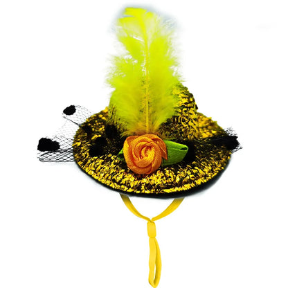 Chicken Hats For Hens Feather Top Hat With Adjustable Elastic Chin Strap Mini Hat Chicken Helmets Accessories Rooster Duck