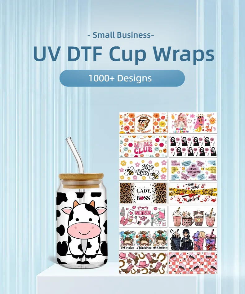 Valentine's Day Stitch 16oz UV DTF Cup Wrap Libbey Glass Can Tumbler UV Wrap Transfer Sticker Waterproof Adhesive Without Cup