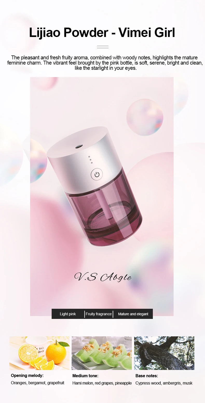 Car Air Freshener USB Rechargeable Essential Oil Diffuser Room Fragrance Diffuser Cool Mist Humidifier Auto Mini Scent Machine