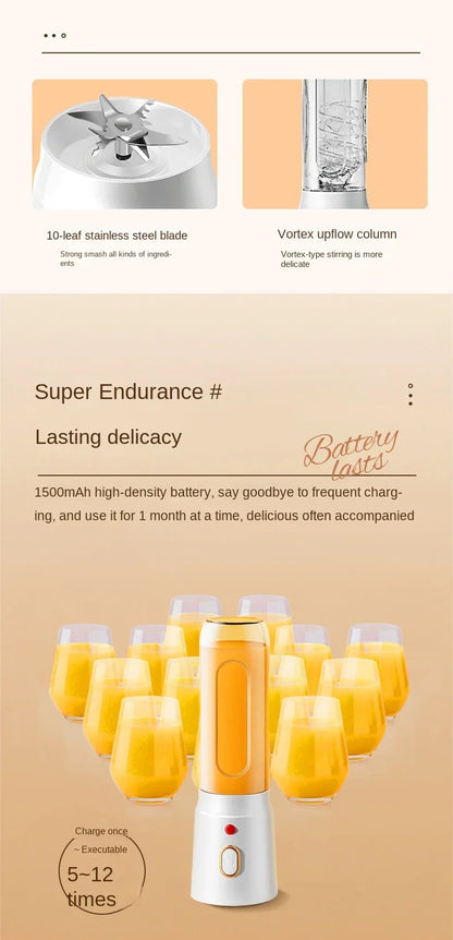 Portable Kitchen  Blender Wireless Electric Fruit Juicer Machine For Orange Ice Crushing 10 Blades Auxiliary Food Machine Mixer