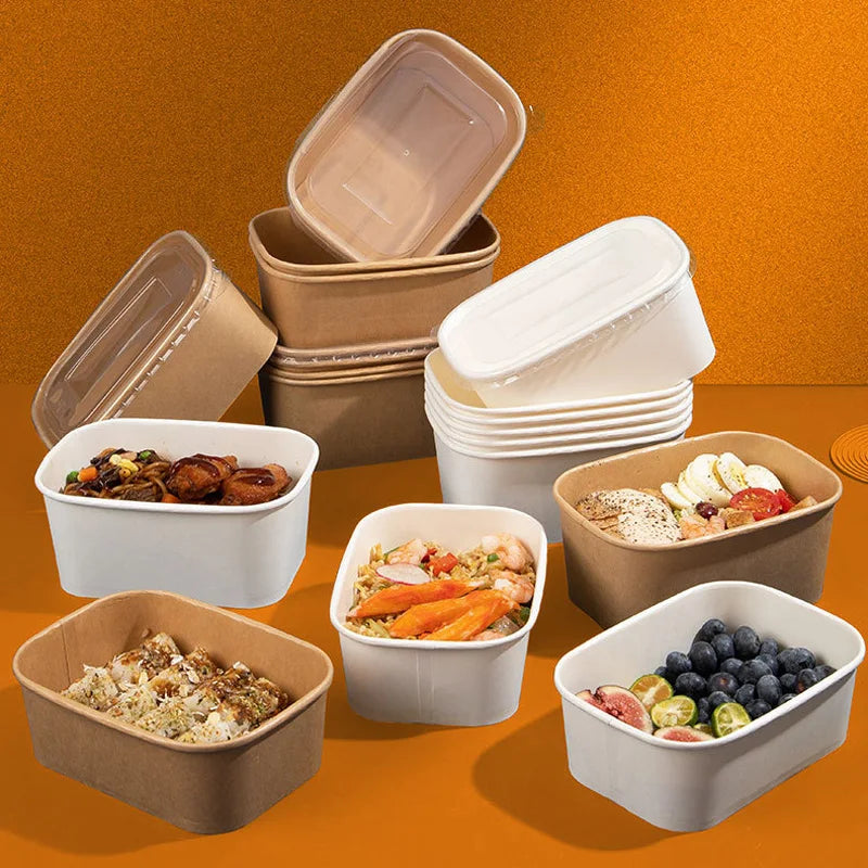 10Pcs/Set Disposable Paper Lunch Box Food Storage Containers With Lid Fruit Salad Cake Box Kitchen Accessories Party Supplies
