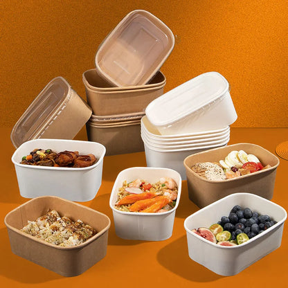 10Pcs/Set Disposable Paper Lunch Box Food Storage Containers With Lid Fruit Salad Cake Box Kitchen Accessories Party Supplies