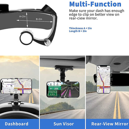 Phone Mount for Car Dashboard, 1080 Degree Rotation Dashboard Cell Phone Holder, [Multi-Angles] Universal Car Phone Clip Holder