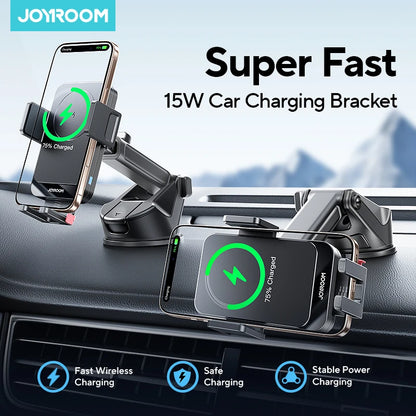 Joyroom Car Phone Holder 15W Wireless Charging Car Holder Charger 360° Rotation One-Hand Operation Car Phone Mount For  4.7-7''