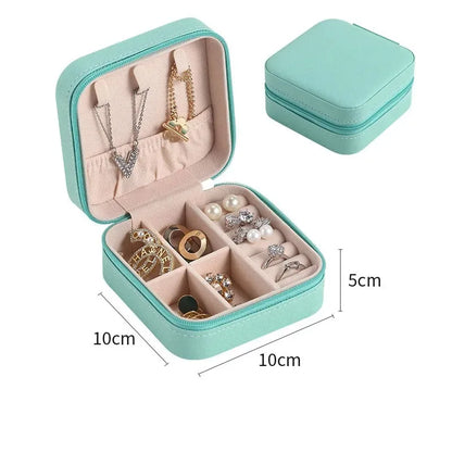 Portable Mini PU Leather Jewelry Box - Velvet Lined Multi-Compartment Organizer for Rings, Earrings & Necklace