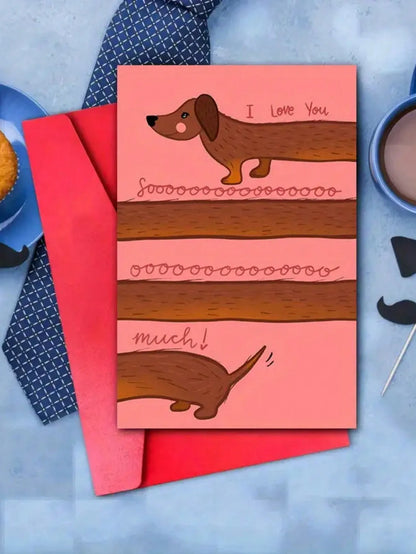 Valentine's Day Greeting Card with Envelope, Love You So Much Dachshund Design, Paper Card for Anyone, Romantic Gift for Husband